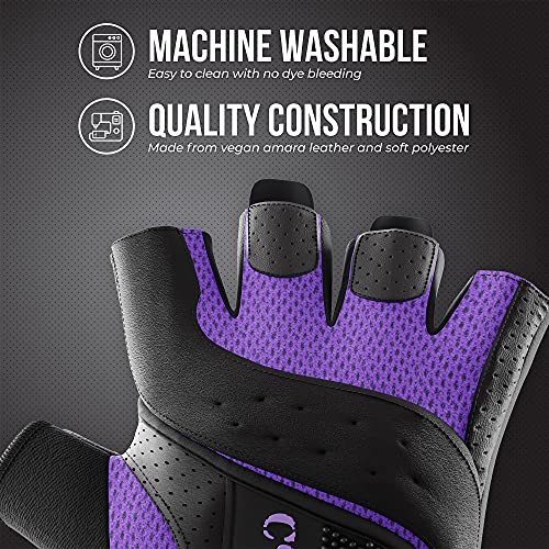 Contraband Pink Label 5137 Women's Padded Weight Lifting And Rowing Gloves W/ Grip-Lock Padding (Pair) - Machine Washable Fingerless Workout Gloves Designed Specifically For Women (Purple, Small) #TOP3