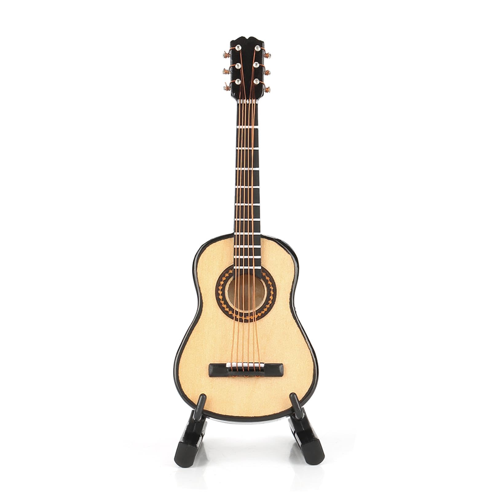 Guitarra de Madera en Miniatura, Modelo Hecho a Mano, Mini Adorno Musical, con Soporte para Guitarra y Caja de Almacenamiento, para Decoración de Escritorio y Oficina en el