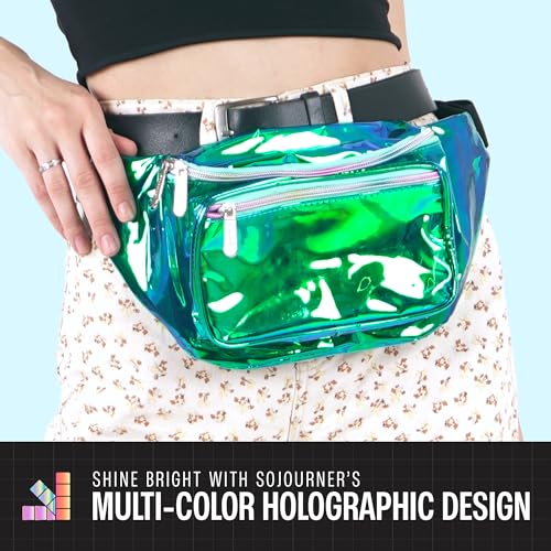 Image of Sojourner Holographic Rave Fanny Pack - Packs for Festival Women, Men | Cute Fashion Waist Bag Belt Bags (Transparent - Aqua)