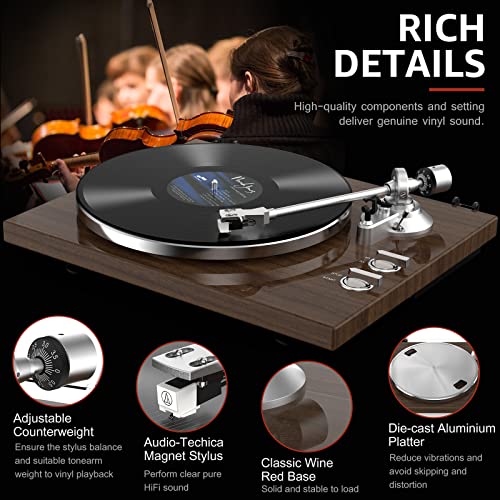 Platine Vinyle Bluetooth Tourne Disque 33 + 45 TR/Min avec Transmission par Courroie Haute Fidélité, Lecture sans Fil avec Cartouche Magnétique à Contrepoids Réglable Enregistrement Via PC - Les Beatles, Paul McCartney, John Lennon, RIngo Starr, George Harrison Platine Vinyle Bluetooth Tourne Disque 33 + 45 TR/Min avec Transmission par Courroie Haute Fidélité, Lecture sans Fil avec Cartouche Magnétique à Contrepoids Réglable Enregistrement Via PC – Image 3