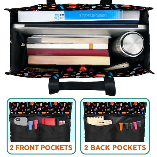 Image of 84hoods Multi-Pocket Tote Bag for Women. Waterproof Shoulder Bag with Multiple Convenient Pockets and Zipper for Travel, Grocery and Work. Gift for Teachers. Made to Teach.