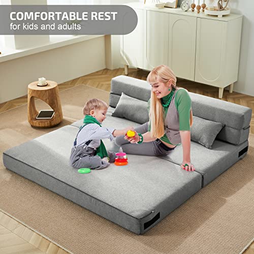 Folding Sofa Bed with Pillows- Convertible Chair Floor Couch & Sleeping Mattress, Foldable Memory Foam Sleeper for Living Room/Dorm/Guest Room/Home Office/Apartment/Loft, Queen, Light Gray - Image 5
