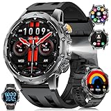 Smartwatch Herren mit Anrufe/1000mAh Akku für Android iOS, 1,53' HD Großes Touchscreen Militär Smart Watch mit 24H Herzfrequenz/110 Sportmodi, IP68 Wasserdicht Taschenlampe Fitnessuhr, 3 Armbändern
