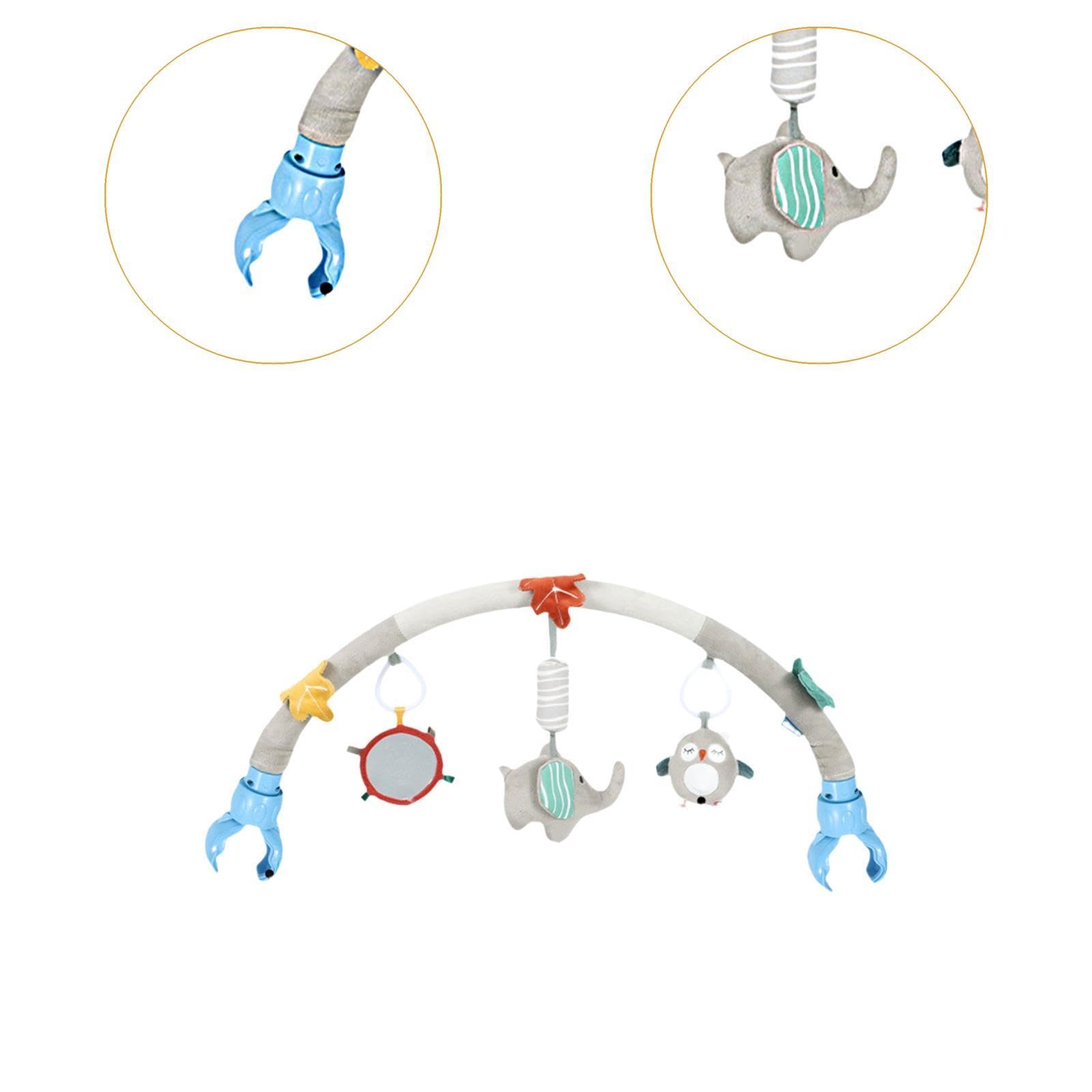 Arche de Jeu pour Poussettes, Accessoire pour Lit Bébé, Arche Suspendue Douce et Sensorielle avec Hochet pour Nouveau-nés, Ornée de Motifs de Dessins, éléphant