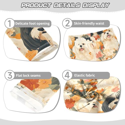 Cute Dog Flower Print Girls Leggings Ultra Soft Compression Yoga Gym Pants for Kids 4-10T3