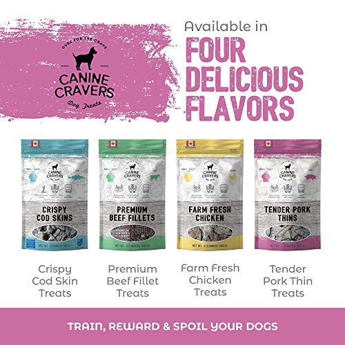 Canine Cravers Single Ingredient Dog Treats – Tender Pork Thins - Human Grade Air Dried Hypoallergenic Pet Food – Grain, Gluten, And Soy Free – 100% All Natural – 5.3 Oz #TOP3