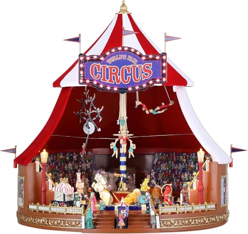 Lutèce Créations Boîte à Musique animée/Cirque Musical animé Big Top Mister Christmas en résine avec chapiteau en Tissu, Nombreux automates, lumières...
