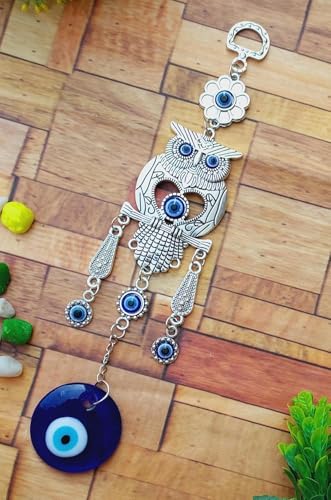 Image of Evil Eye Hanging Owl and Tree of Life Nazar Battu for Home House Entrance Protection, Wall Hanging Decorative Items for Good Luck Charm and Prosperity, Housewarming Gift, Set of 2