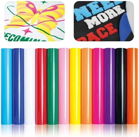 HTVJOYDO 12Pcs Puff Vinyl Heat Transfer, 12x10Inch Assorted Colors 3D Puff HTV, DIY Iron-on Vinyl for T-Shirts, Easy to Cut and Weed, Compatible with Cricut or Cameo (12 Colors Puff)