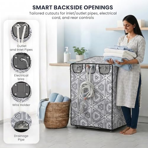 Image of Star Weaves Fully Automatic Top Load Washing Machine Cover for Samsung /IFB /LG /Godrej /Whirlpool /Bosch / 7 kg, 7.5 Kg (58 X 58 X 89 Cms),Waterproof & Dustproof Polyester (Black & White)