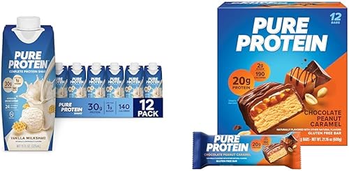 Pure Protein Batido de proteína de vainilla, 1.06 oz de proteína completa, vitaminas A, C, D y E, además de zinc y barras, alto en proteínas,