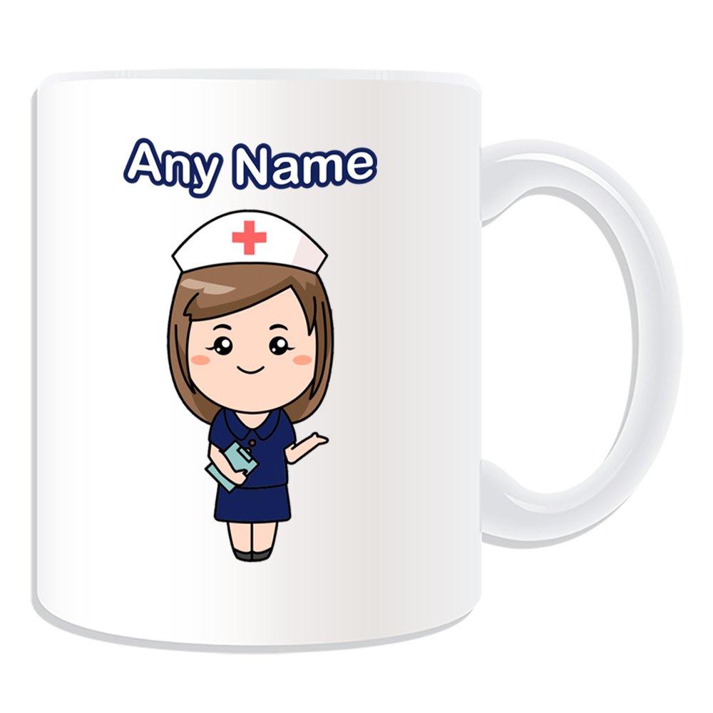 Unigift White Personalised Gift - Nurse In Navy Dress Mug (Health Service Design Theme, ) - Any Name/Message On Your Unique - National Nhs Hospital Worker Staff Uniform Red Cross Hat