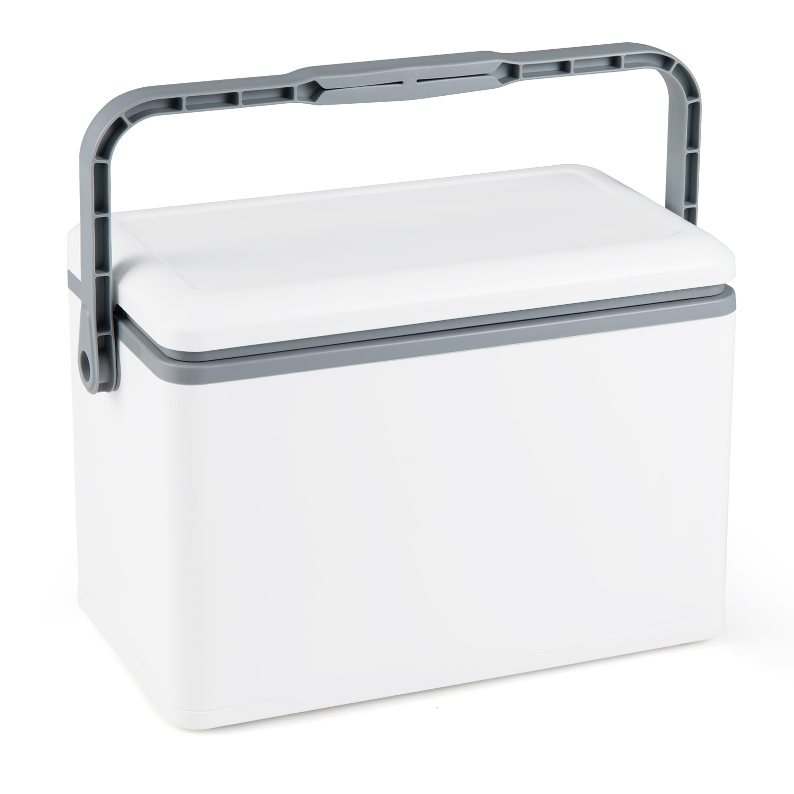 COSTWAY 12L Insulated Cool Box, Hard Cooler Ice Chest Box for Cold/Hot Food & Drink with Easy-Grip Handle, Portable Molded Leak-Proof Cooler for Camping, Fishing, BBQ, Beach, Tailgating (White)