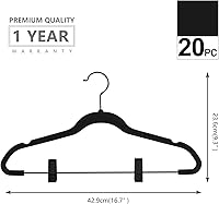 Vista 6 de MIZGI - Perchas premium de terciopelo negro para pantalones con clips ajustables (paquete de 20) Perchas delgadas para faldas - Perchas