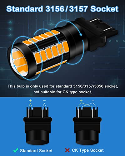 Qoope 3157 Led Bulb Amber Yellow Super Bright 3056 3156 3156A 3057 4057 4157 T25 Led Light Bulbs For Brake Lights, Tail Lights, Backup Reverse Lights, Pack Of 4 #TOP5