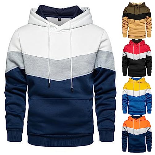 Pullover Hoodie for Men Color Block Long Sleeve Sweatshirt Drawstring Pullover Sweatshirts Casual Coat with Pockets2