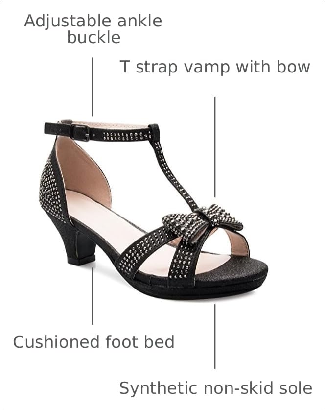 Image of Olivia K Girl's Glitter Leatherette Open Toe Strappy Ankle T Strap Kitten Heel Sandal (Toddler /Little Girl)