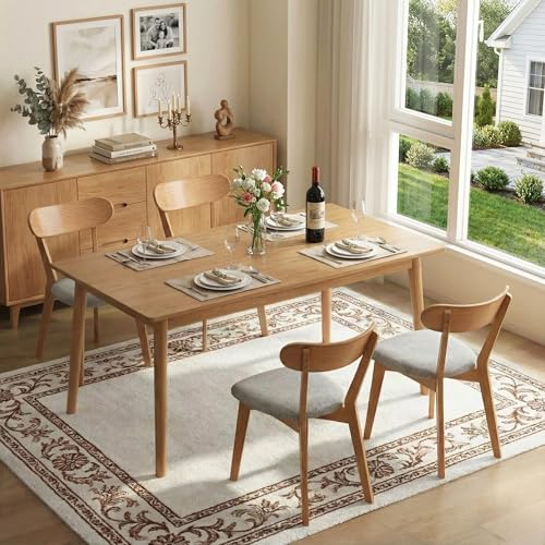 Image of 100% Solid Wood Dining Chairs,Mid Century Modern Dining Chairs with Rounded Backrest,Kitchen,Dining Room Chairs Set of 1 /2 /4 (4, Original Color Grey Upholstery)