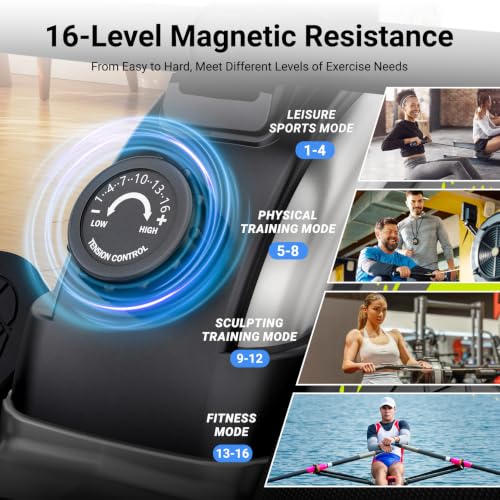 Image of Dripex Rowing Machines for Home, Upgraded Rowing Machine Magnetic Rower, Max 360 LBS, 16 Levels of Workout Resistance, Dual Slide Rail, App Compatible, LCD Monitor, Row Machine for Gym Exercise