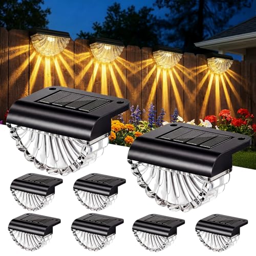 GEARLITE Solarlampen für Außen Garten, 8 Stück Extra Hell LED Solarleuchten für Aussen, IP65 Wasserdichte Muschel Solar Zaunleuchten für Außen, Garten Deko, Balkon, Terrasse, Wand, Treppen(Warmweiß)