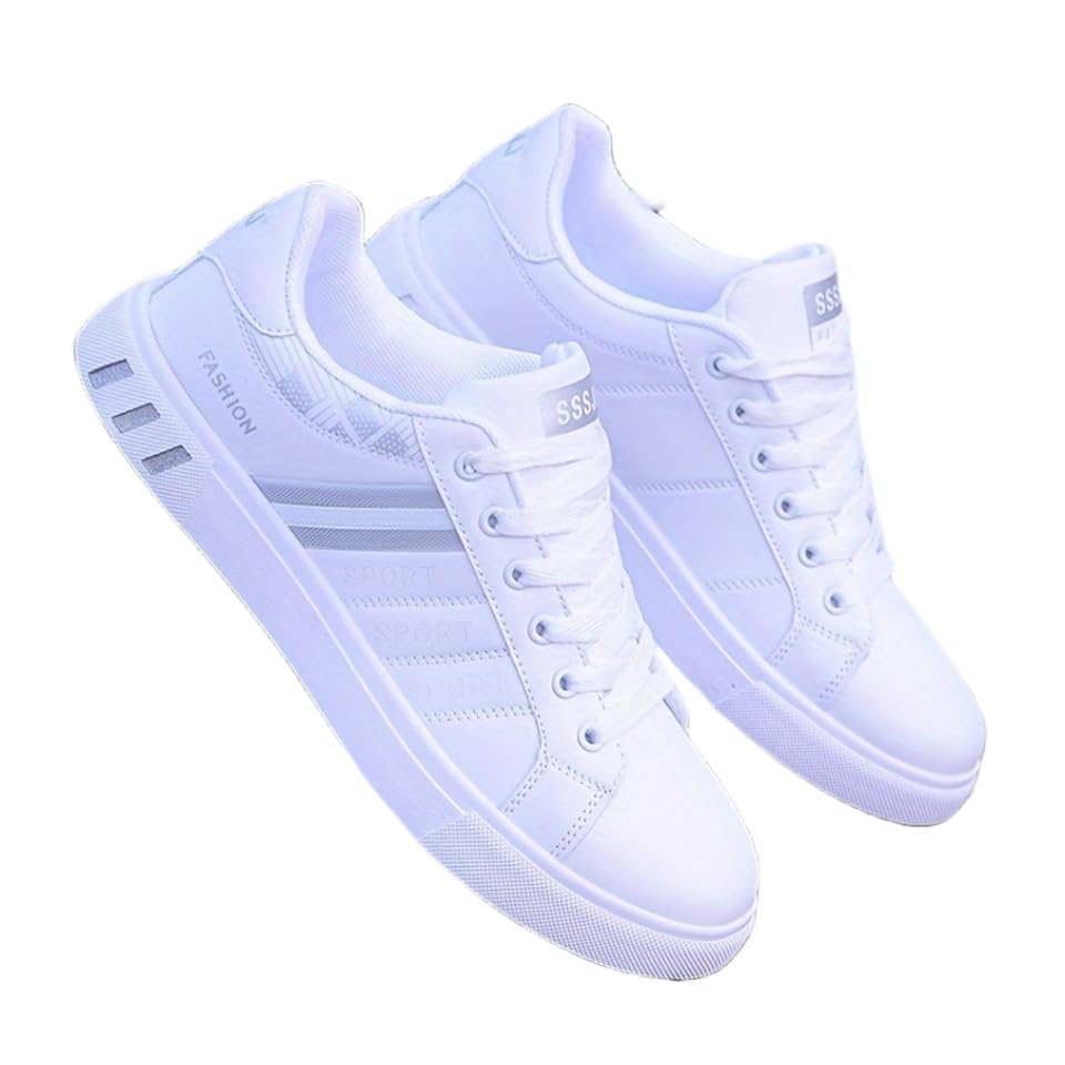 HuayoRong Men's Trendy Street Style Low Top Skateboard Shoes,Men's Small White Shoes,Men's Low Top Board Shoes (White and Grey,8)