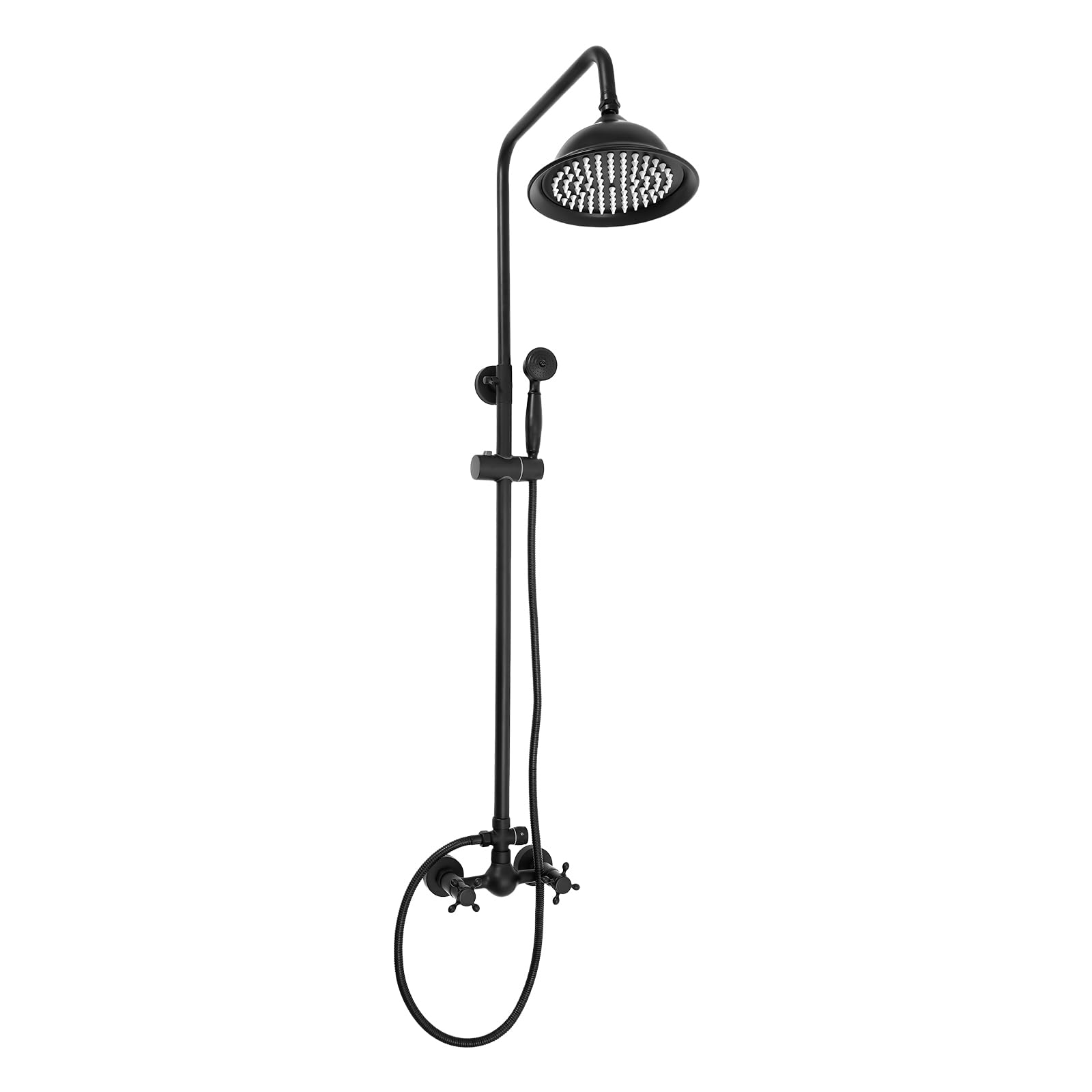 Grifo de ducha vintage de 20 cm, sistema de ducha de lluvia, sistema de ducha con ducha de mano, juego de alcachofa de ducha, panel de ducha, grifo antiguo, montaje en pared, acero inoxidable, retro,