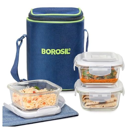 Borosil Glass Lunch Box Set of 3, 320 ml,Microwave Safe Office Tiffin