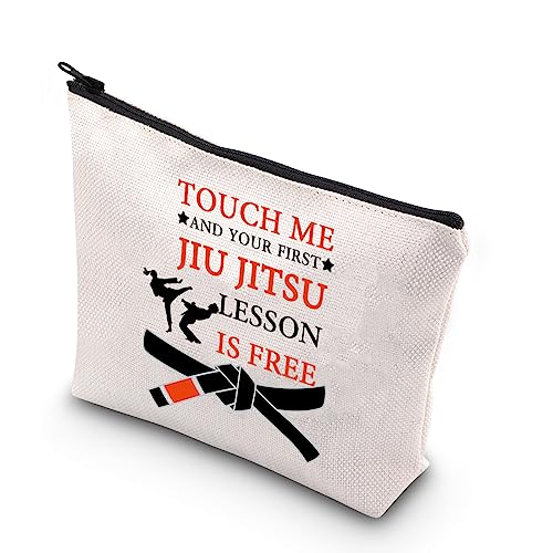 PLITI Jiu Jitsu Makeup Bag Touch Me First Jiu Jitsu Lesson is Free Brazilian BJJ Gift BJJ Martial Art Gift MMA Fighter Gift (Touch Jiu Jitsu U)