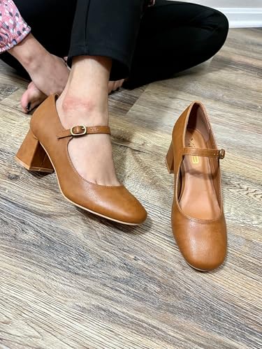 Women Classic Pumps Shoes Ankle Strap Round Closed Toe Dress Sandals Chunky Block Heels Comfort Party Evening Pump Mid Heel Work Shoes2