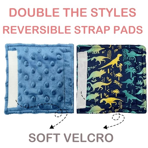 Image of Baby Car Seat Neck Cover, Car Seat Strap Cover, Seat Belt Cushions Pads, Shoulder Strap Protectors, Reversible Pram Harness Covers in Minky Dinosaur, Baby Neck Pad Protector