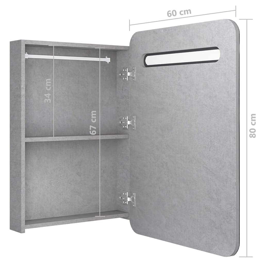 Armario de baño con Espejo y LED Gris hormigón 60x11x80 cm Mueble BañO Estrecho