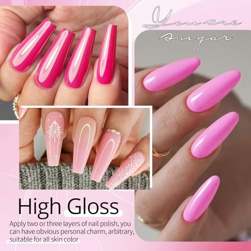 UR SUGAR Pink Red Gel Nail Polish Set, 10 Colors Valentine's Light Nude Pink Glitter Magenta Burgundy Red Dark Glitter Polish for All Seasons Soak Off Gel Nail Manicure Gifts Set for Women