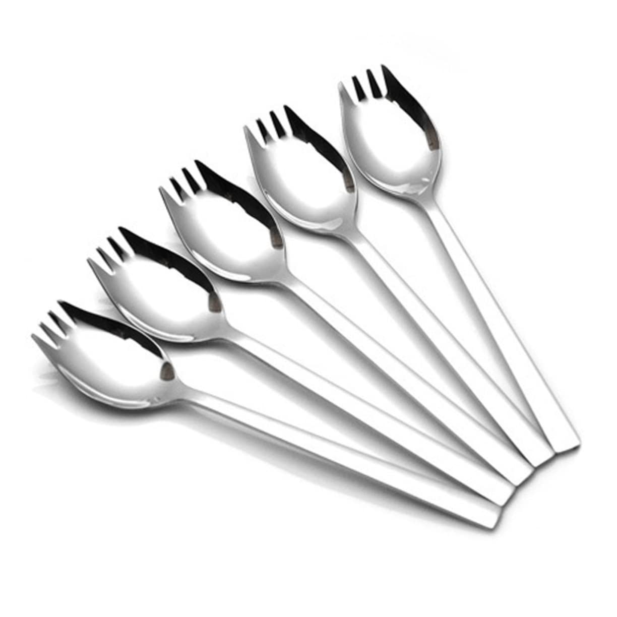 BEBEMOKO 304 Stainless Steel Salad Spoon Long Handle Heavy Duty Black Silverware Mini Spoons Forks
