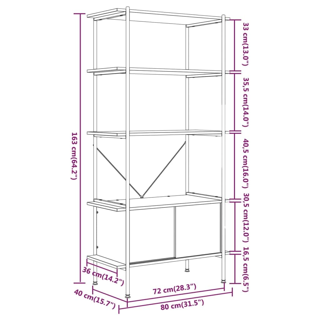 Scaffale con 5 ripiani e armadietto, 80 x 40 x 163 cm, in acciaio e legno, per soggiorno, ufficio, camera da letto, spazio per riporre oggetti in ordine