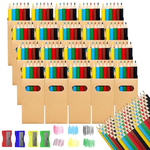 MirraSwit Lot de 120 Mini Crayon de Couleur, 20 Étuis de 6 Crayon de Couleurs avec 4 Taille-crayons, Facile à saisir pour Peinture Artistique, Coloriage,...
