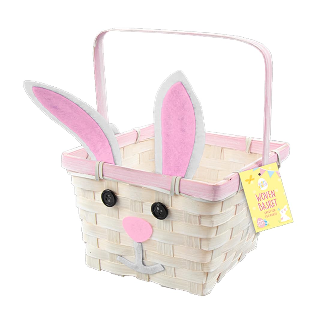 Gem Imports Multicolour Easter Bunny Pink Woven Bamboo Basket 22Cm