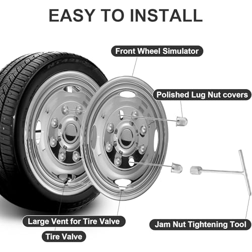 Image of 17 inch 8 Lug Wheel Simulators,Stainless Steel,4pcs Front and Rear Wheel Simulators,Hubcaps with Bolt Kit Fit for 2005-2025 Ford F350 Truck