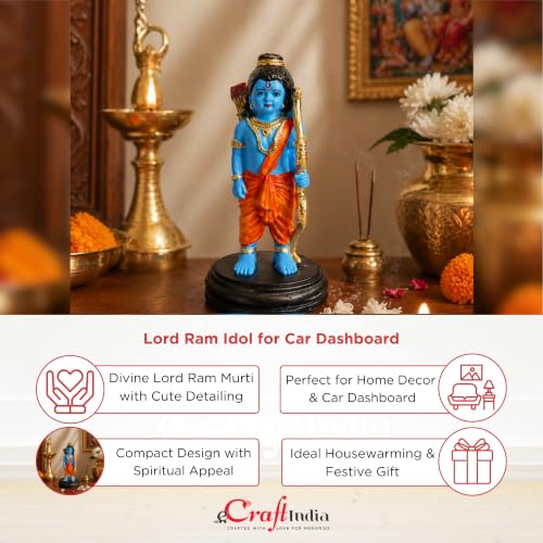 Image of eCraftIndia Lord Ram Idol for Car Dashboard Decorative Mini Showpiece for Home Temple Office Desk Spiritual Gift Compact Hindu God Murti for Vastu Dashboard Accessories