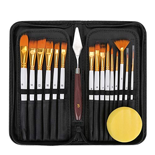 Paint Brushes Set for Acrylic Oil Painting 15Pcs Professional Canvas Paint Brush Kit with Palette Knife Sponge Pop-Up Carrying Case for Artists Kids Beginner