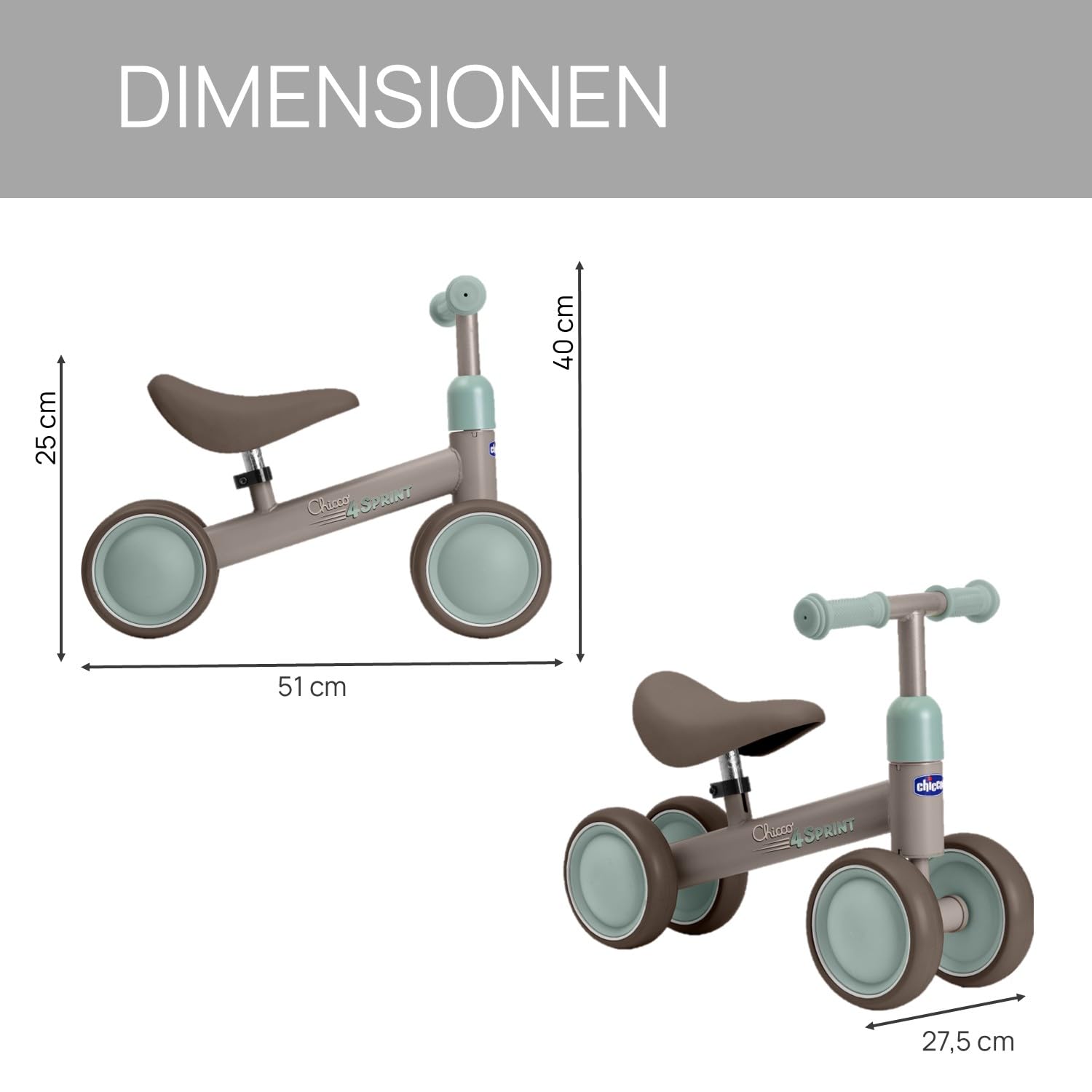 Chicco Kinder Laufrad ab 1-3 Jahre, Pedalfreies Balance-Fahrrad für Kinder,Spielzeug, Vierrad, Lauflernrad, Gummiräder, rutschfeste Griffe, Lauflernrad, für Jungen Mädchen max. 20 kg, Geshenke, Beige