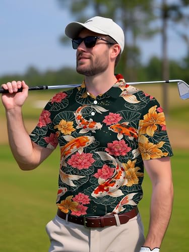 Image of PAGYMO Funny Golf Shirts for Men Crazy Printed Pattern Novelty Moisture Wicking Performance Mens Polo Shirt