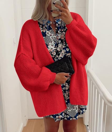 Image of PRETTYGARDEN Womens Oversized Cardigan Sweaters 2026 Fall Long Lantern Sleeve Knit Open Front Lightweight Sweater
