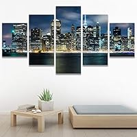 SIGNWIN 5 Panel Canvas Wall Art City Illuminations for Home Decorations Ready to Hang - 60