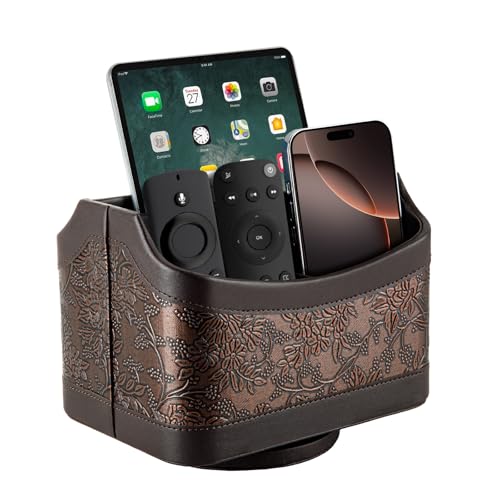 Support de télécommande rotatif en cuir marron rétro pour bureau