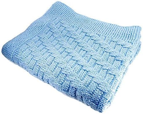 Sky blue baby boy newborn knit bordered nursery blanket soft delicate swaddling