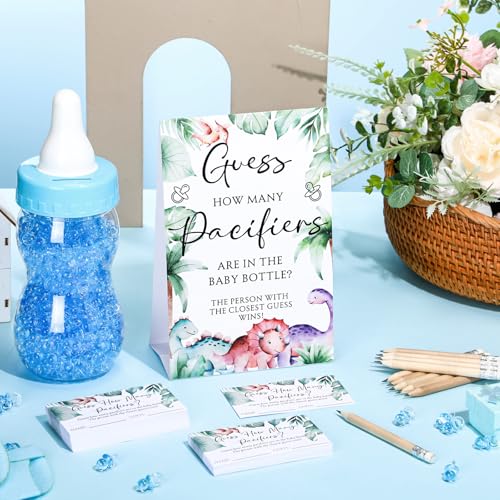 Image of Roowest 512 Pcs Baby Shower Games Guess How Many Pacifiers Sign 100 Small Guessing Games 10 HB Pencils 750ml Milk Bottle 400 Acrylic Pacifiers Decoration for Guest Gender Reveal(Cute,Dinosaur)