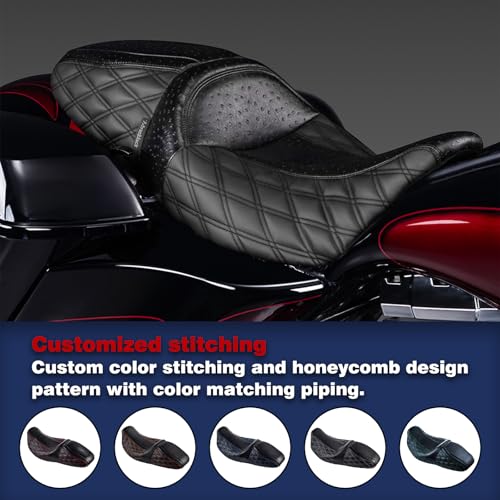Advanblack Raptor Seat Harley Touring Seat With Diamond Stitching & Ostrich Leather For \'09-\'23 Harley Touring Road King Road Street Glide Electra Glide Tri-Glide - Thumbnail 4
