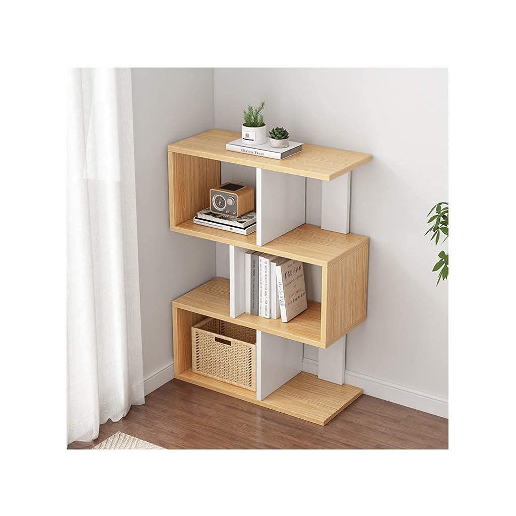 Amazon｜シンプルな本棚 フロアブックシェルフS字型の本棚木製の床立っ