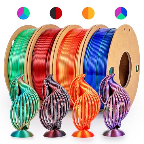 Image of Silk 3D Printing Filament PLA+ Tricolor and Dual Color 4-Pack Bundle - 1.75mm 3D Printing PLA Pro 250g x 4 Spools, Rose Red&Sky Blue&Green, Rose Red&Dark Blue&Green, Gold&Red, Black&Red