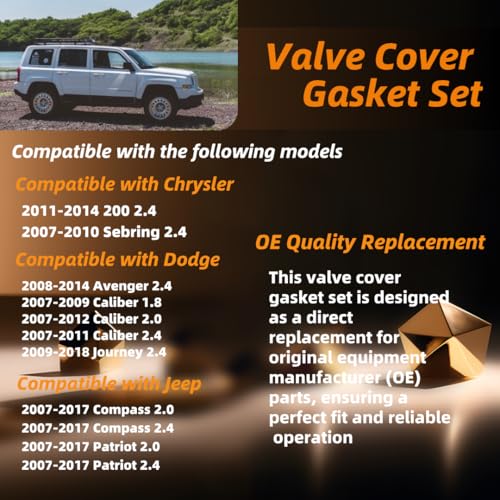 Image of Valve Cover Gasket Fit for Chrysler Dodge Jeep 2.4L 2.0L 1.8L ED3 | VS50698R Fits Journey 09-20 2.4L / Compass 07-17 2.0L-2.4L / Patriot 07-17 2.0L-2.4L / Avenger 08-14 2.4L -NA Engine only